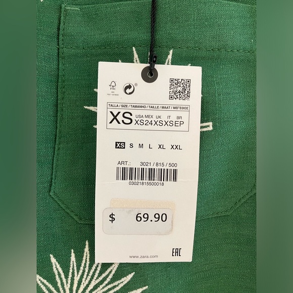 Embroidered Green Zara Pants - Size XS - NWT! - Picture 9 of 9